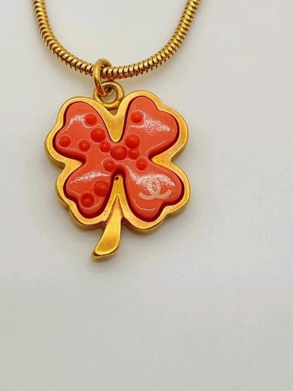 CHANEL Coco Mark Clover Pink Gold  Necklace